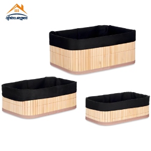 SET 3 PANIER DE RANGEMENT BAMBOU/TISSUS NOIR 91066 ARTEREGAL