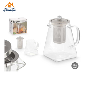 THEIERE EN VERRE CONIQUE 550ML A/POIGNEE +FILTRE 63258 VIVALTO